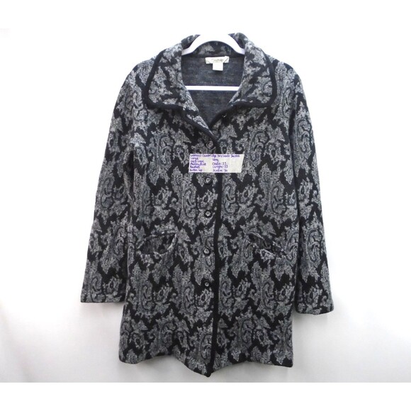 Cambridge Dry Goods Jackets & Blazers - Cambridge Dry Goods Womens Size L Sweater Coat 100% Wool Black Gray Paisley